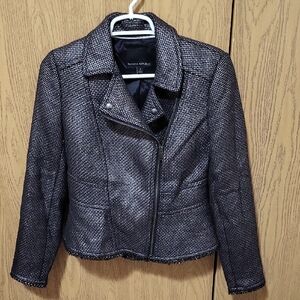 Banana Republic Women's Grey & Black Tweed Blazer Jacket Front Zipper Size 4